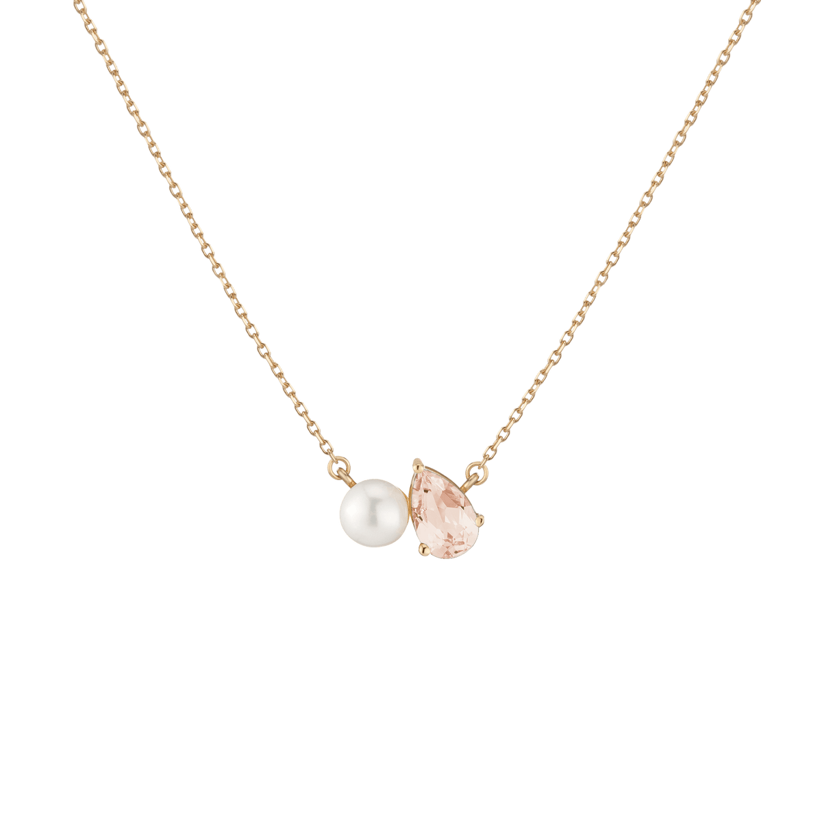 Pearl Toi et Moi Necklace Vermeil 14k 18k Yellow Gold Pink Morganite