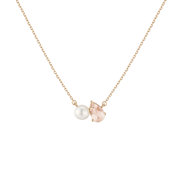 Pearl Toi et Moi Necklace Vermeil 14k 18k Yellow Gold Pink Morganite