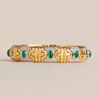 Vintage Diamond and Green Emerald Gold Cuff Bracelet