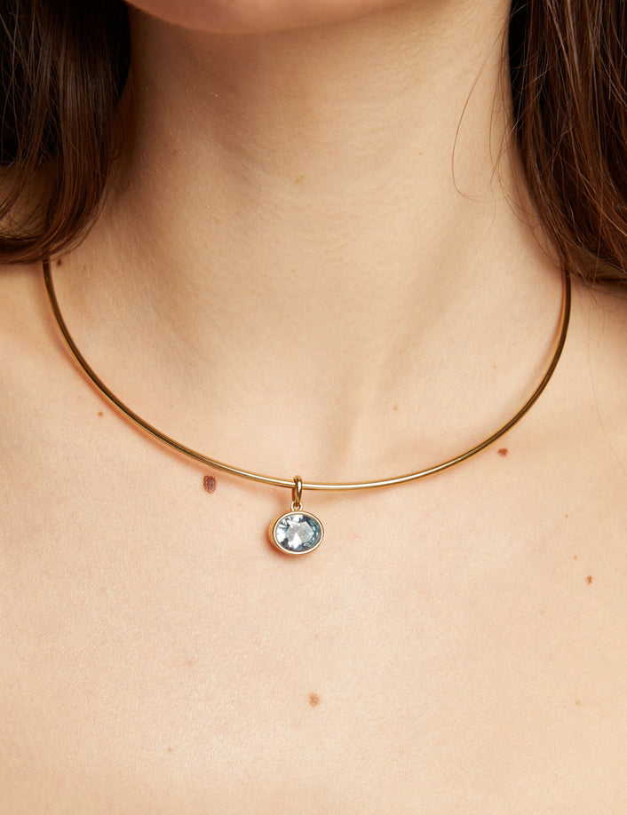 Lab Grown Aquamarine Oval Pendant Collar Necklace