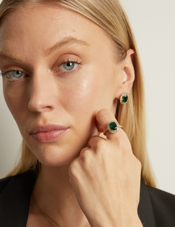 Lab Grown Green Emerald Alexandra Ring