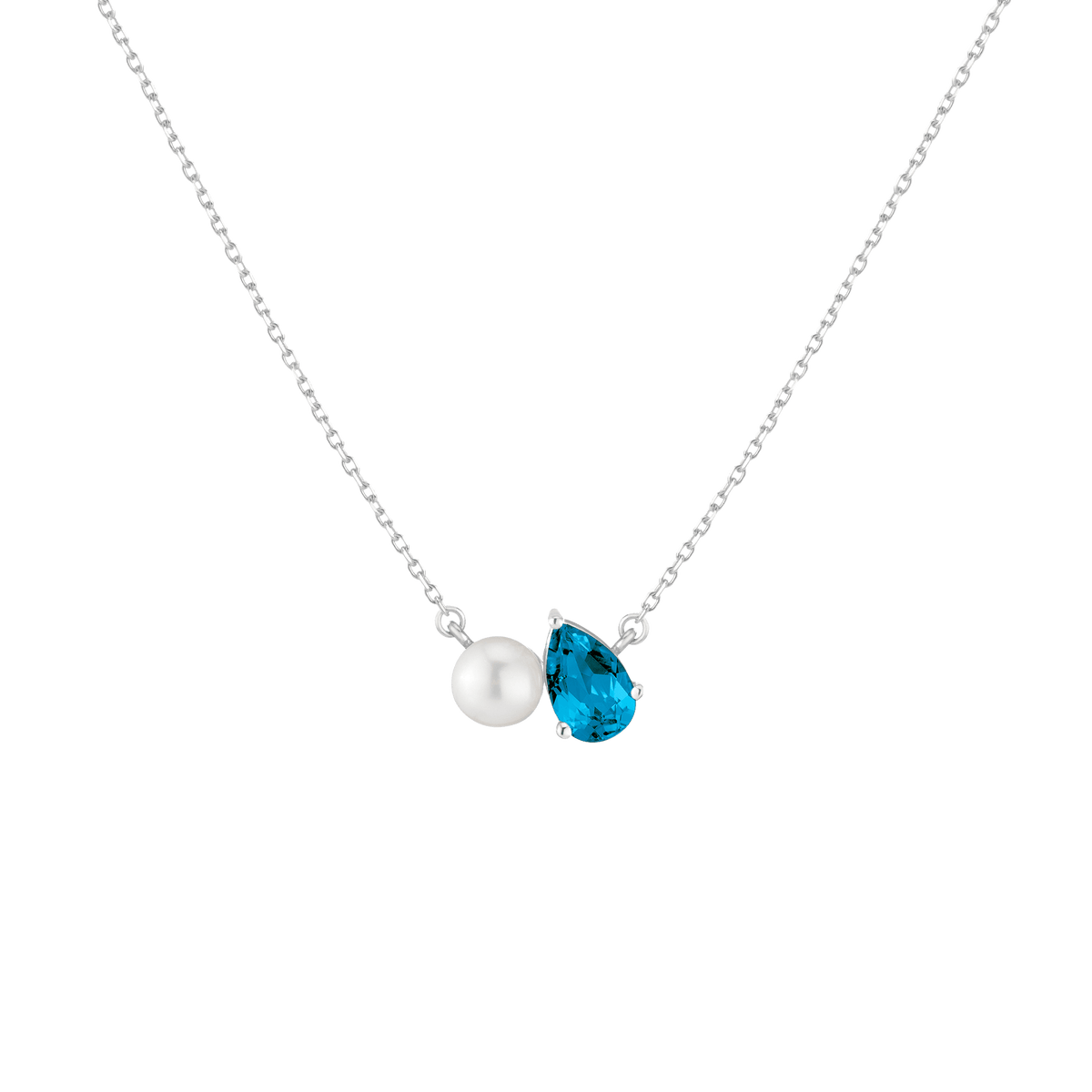 Pearl Toi et Moi Necklace Vermeil 14k 18k White Gold London Blue Topaz