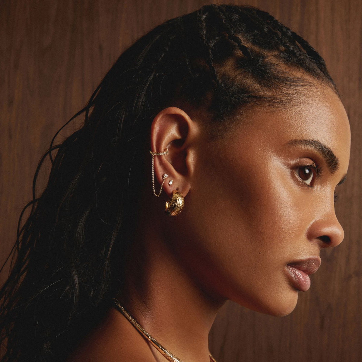 Aurate x Frye: Lab Grown White Sapphire Stud and Ear Cuff