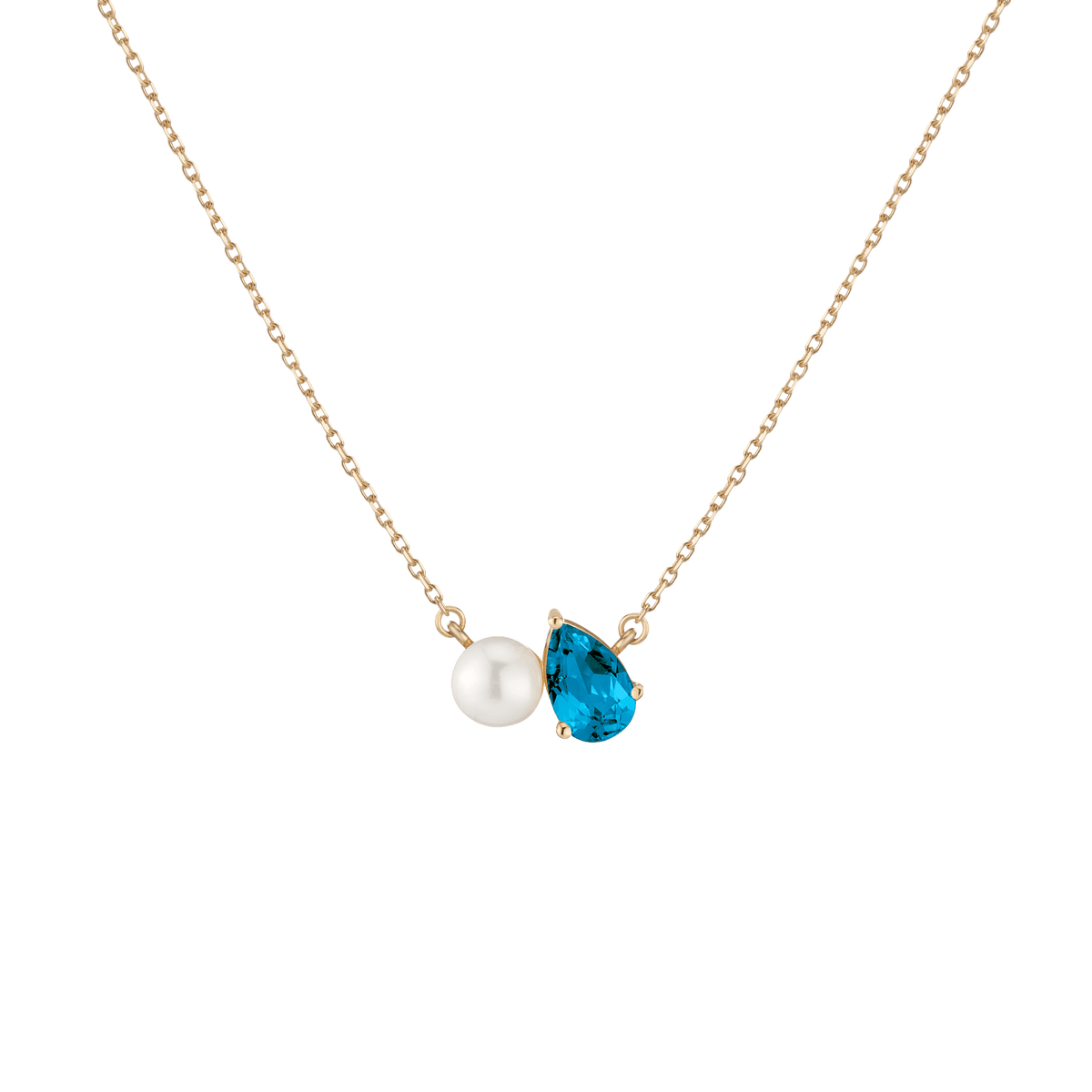 Pearl Toi et Moi Necklace Vermeil 14k 18k Yellow Gold London Blue Topaz