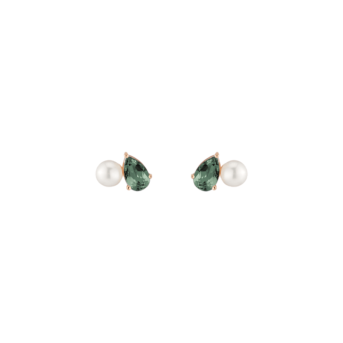 Pearl Toi et Moi Earrings Vermeil 14k 18k Rose Gold Green Tourmaline