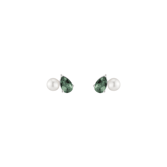 Pearl Toi et Moi Earrings Vermeil 14k 18k White Gold Green Tourmaline