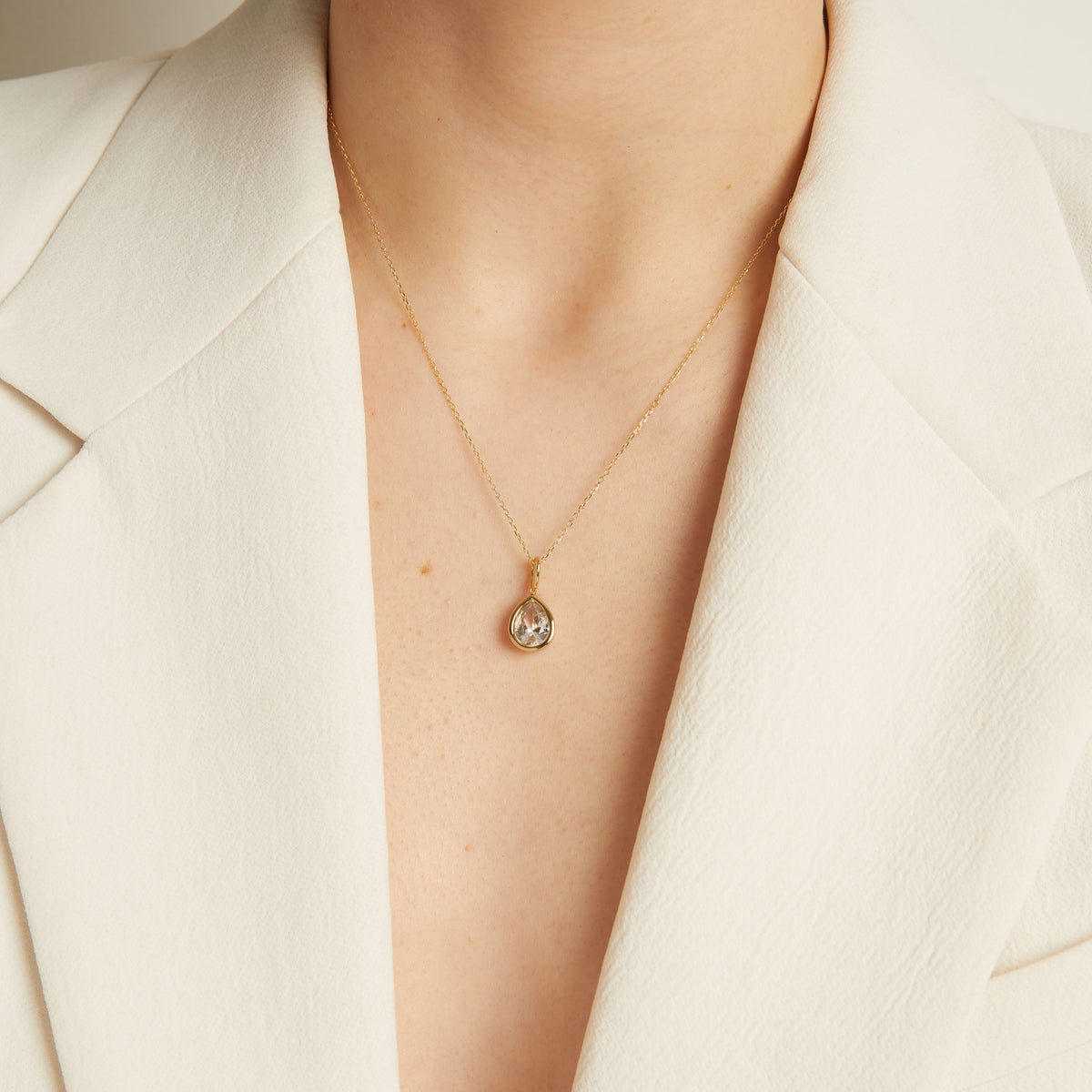 Pear Lab Grown White Sapphire Bezel Pendant