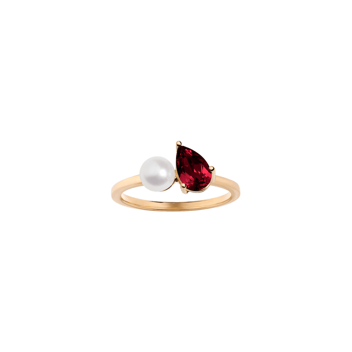 Pearl Toi et Moi Ring Vermeil 14k 18k Yellow Gold Red Garnet