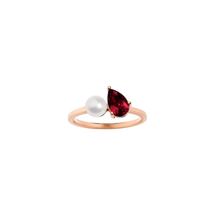 Pearl Toi et Moi Ring Vermeil 14k 18k Rose Gold Red Garnet