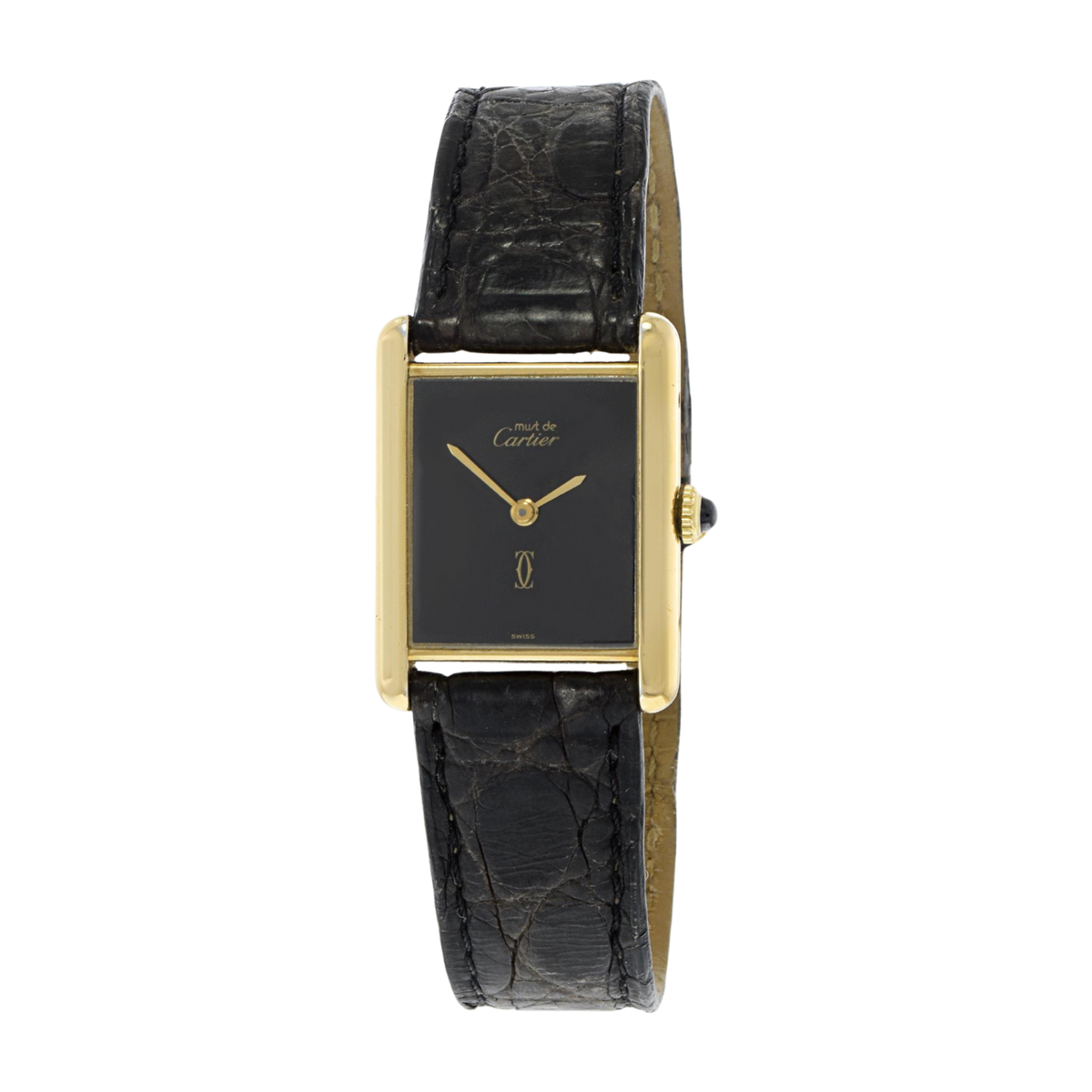 Vintage Tank Must de Cartier Leather Watch Vermeil Yellow Gold First