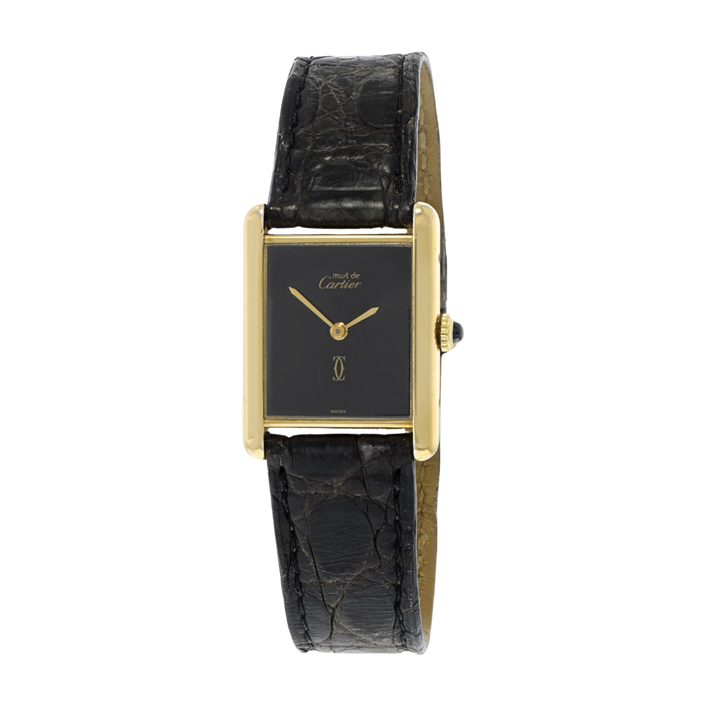 Vintage Tank Must de Cartier Leather Watch Vermeil Yellow Gold First