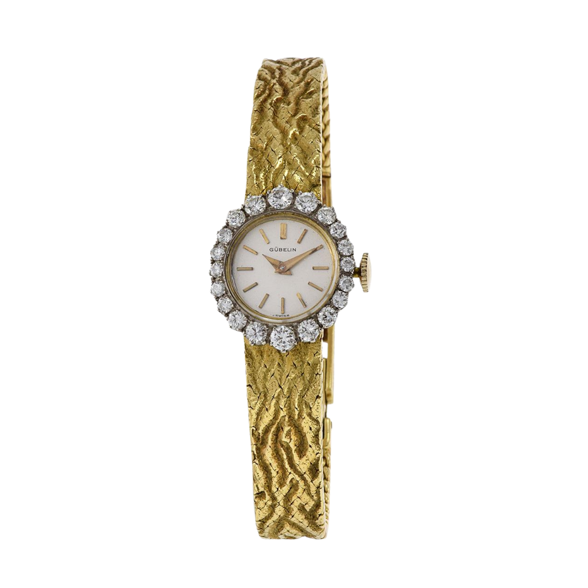 Vintage Gubelin 2ct Diamond Bezel Gold Watch 18k Yellow Gold 5.5in 6.in 6.5in First