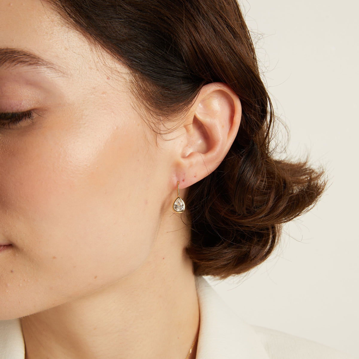 Pear Lab Grown White Sapphire Bezel Drop Earrings