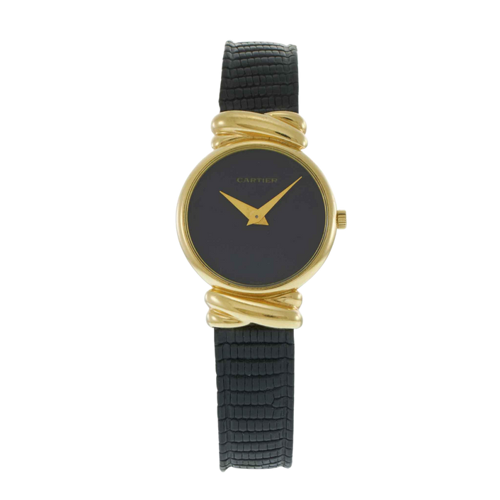 Vintage Cartier Leather Watch 18k Yellow Gold First