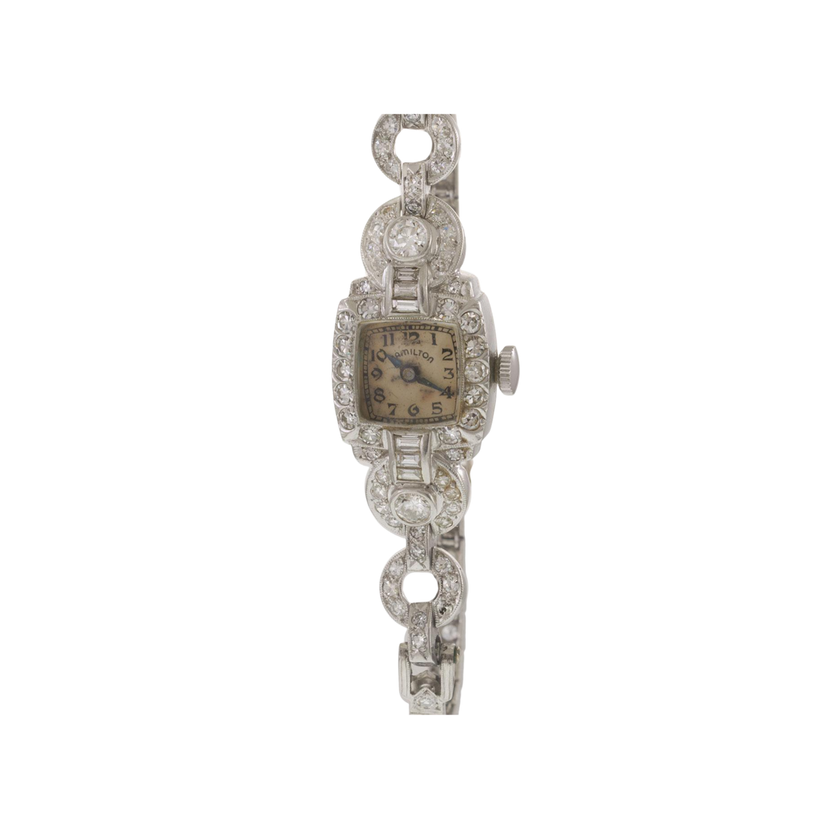 Vintage Hamilton Diamond Tennis Cocktail Watch Platinum White Gold 7in 7.5in