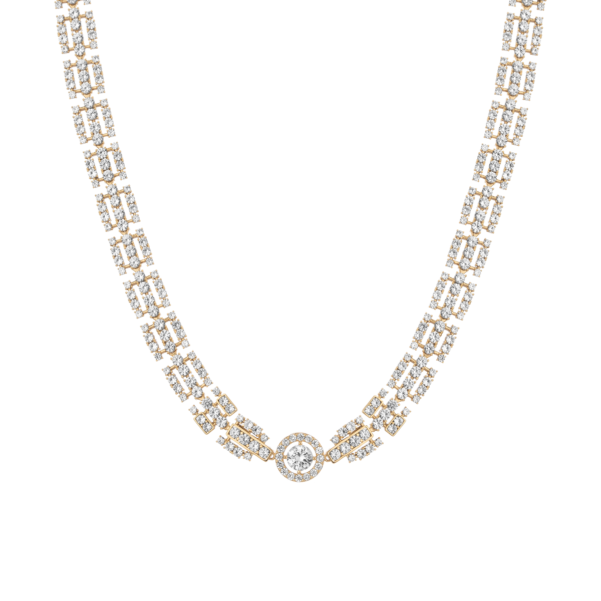 Lab Grown White Sapphire Three Layered Tennis Necklace Vermeil Yellow Gold 15in First