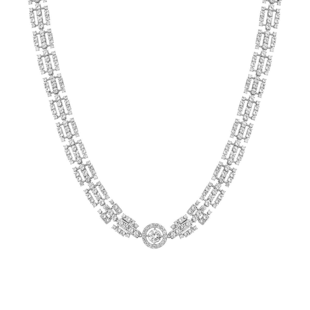Lab Grown White Sapphire Three Layered Tennis Necklace Vermeil White Gold 15in First
