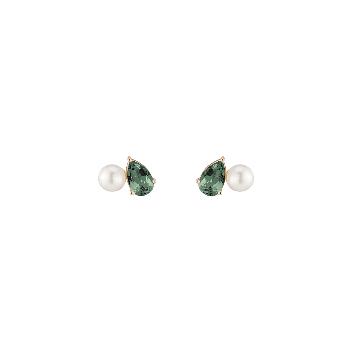 Pearl Toi et Moi Earrings Vermeil 14k 18k Yellow Gold Green Tourmaline