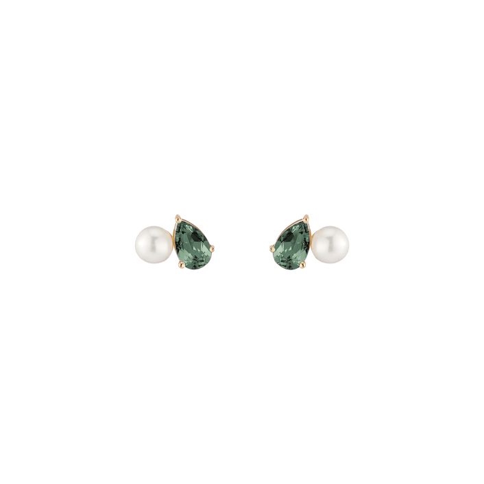 Pearl Toi et Moi Earrings Vermeil 14k 18k Yellow Gold Green Tourmaline