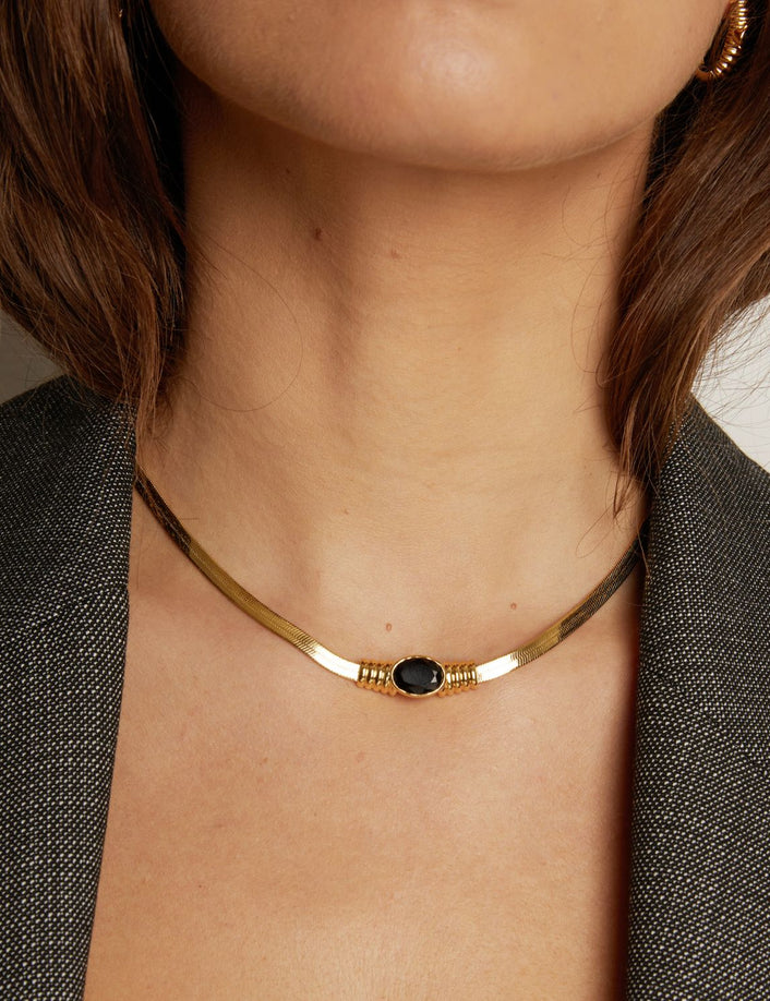 Lab Grown Black Sapphire Art Deco Herringbone Necklace