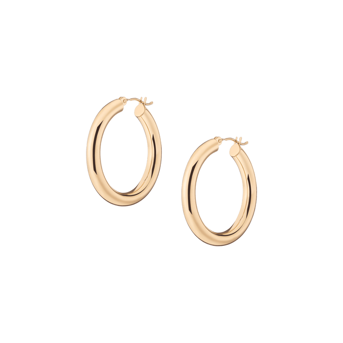 Gold Hoop Earrings - 4mm 14k Yellow Gold Pair Single 30mm