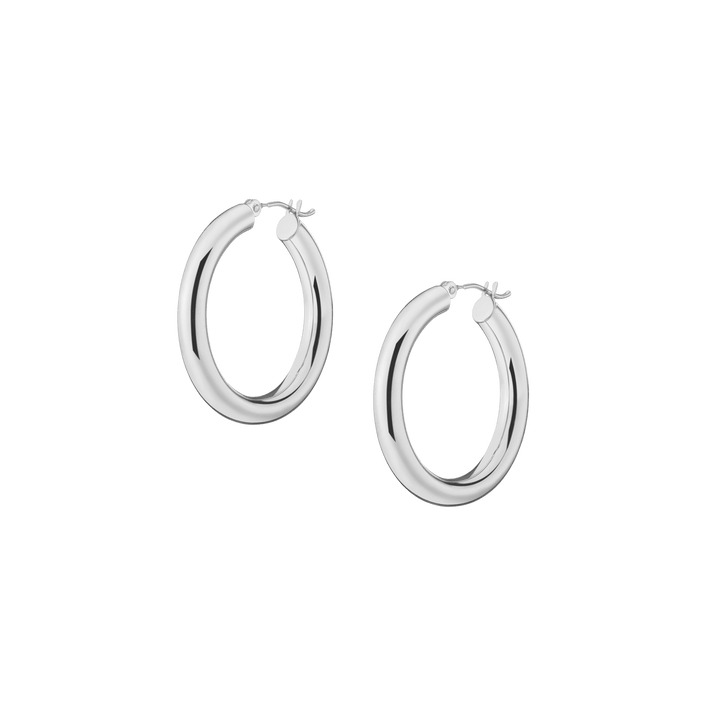 Gold Hoop Earrings - 4mm 14k White Gold Pair Single 30mm