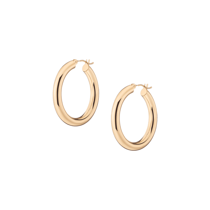 4mm Gold Hoop Earrings - 30mm 14k Yellow Gold Single Pair First