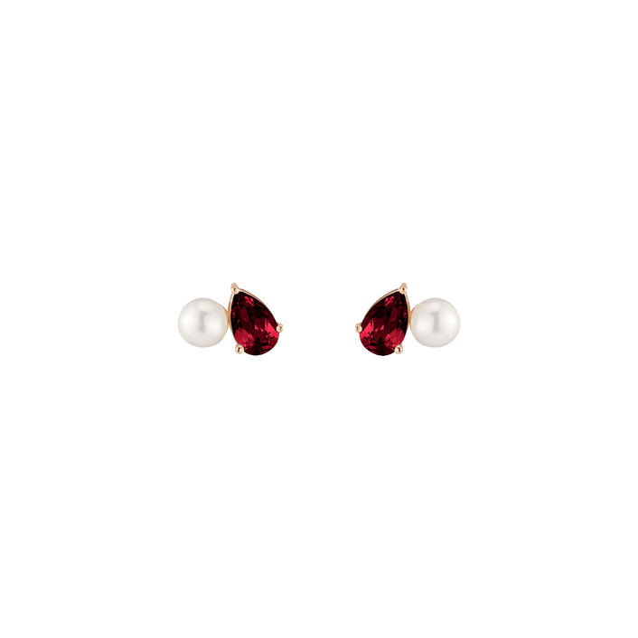 Pearl Toi et Moi Earrings Vermeil 14k 18k Rose Gold Red Garnet