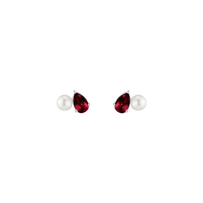 Pearl Toi et Moi Earrings Vermeil 14k 18k White Gold Red Garnet