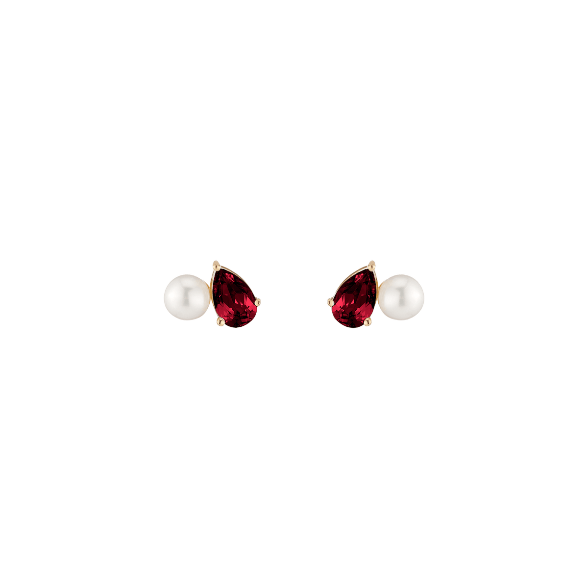 Pearl Toi et Moi Earrings Vermeil 14k 18k Yellow Gold Red Garnet