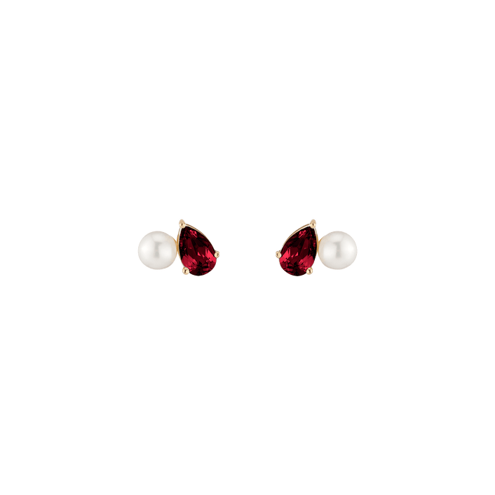 Pearl Toi et Moi Earrings Vermeil 14k 18k Yellow Gold Red Garnet