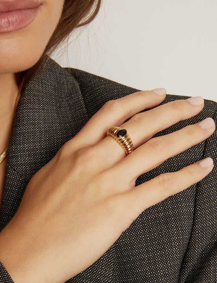 Lab Grown Black Sapphire Art Deco Ring