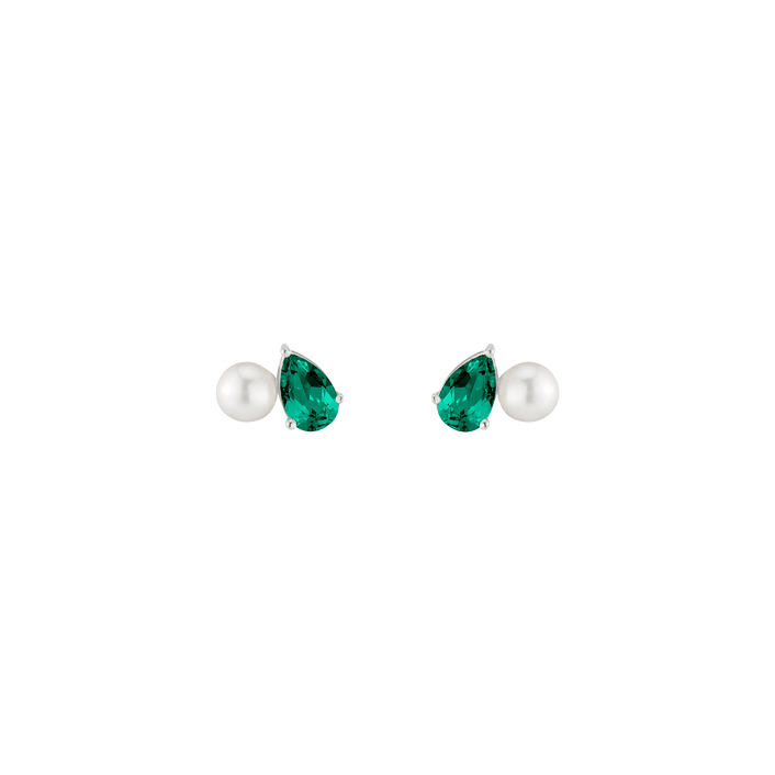 Pearl Toi et Moi Earrings Vermeil 14k 18k White Gold Green Emerald