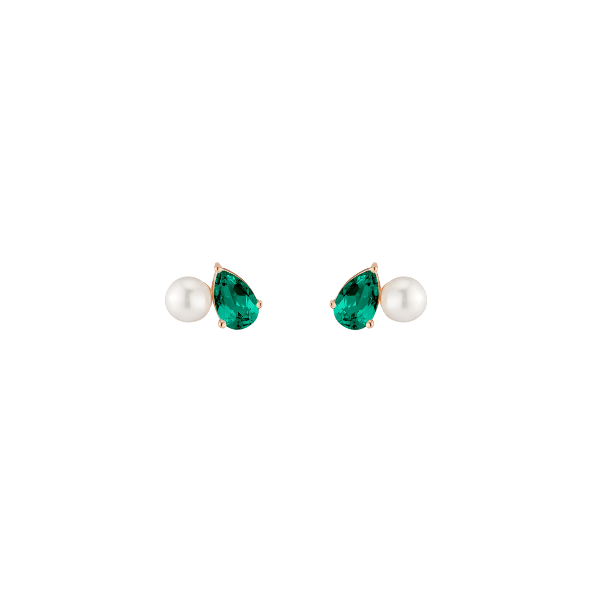 Pearl Toi et Moi Earrings Vermeil 14k 18k Rose Gold Green Emerald