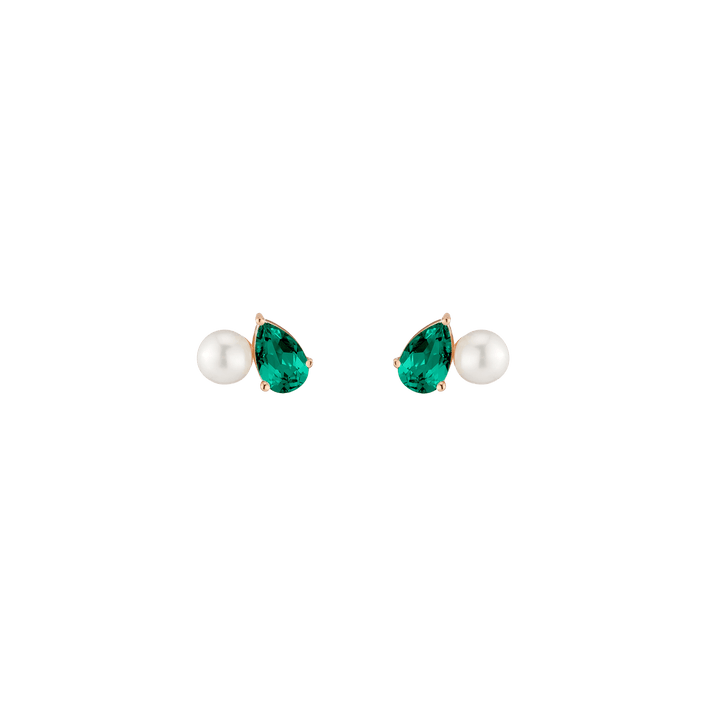 Pearl Toi et Moi Earrings Vermeil 14k 18k Rose Gold Green Emerald