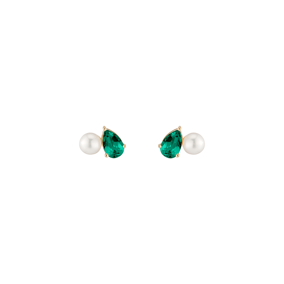 Pearl Toi et Moi Earrings Vermeil 14k 18k Yellow Gold Green Emerald