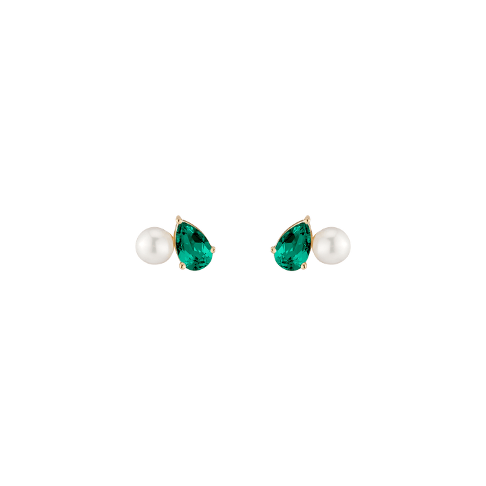 Pearl Toi et Moi Earrings Vermeil 14k 18k Yellow Gold Green Emerald