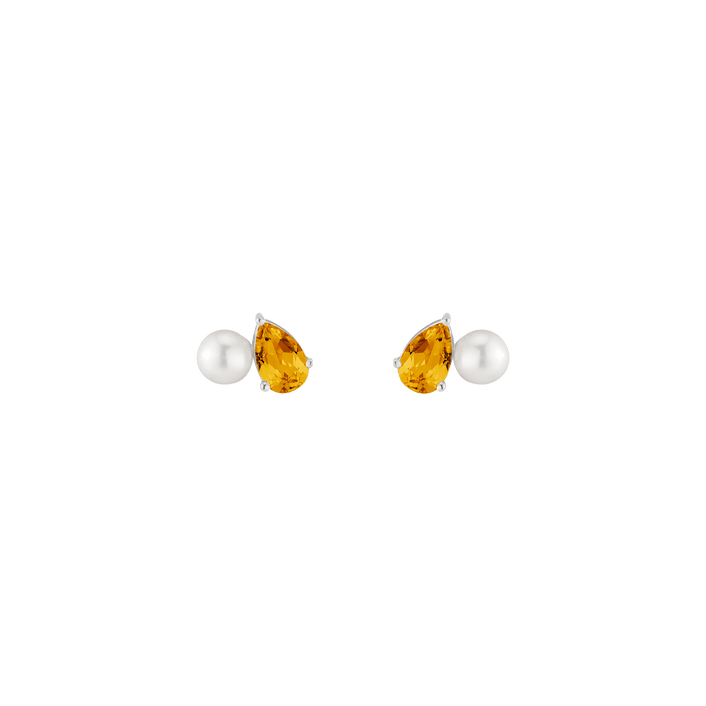 Pearl Toi et Moi Earrings Vermeil 14k 18k White Gold Yellow Citrine