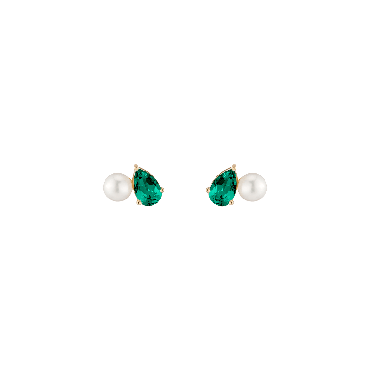 Pearl Toi et Moi Earrings  - Green Emerald Vermeil Yellow Gold Pair First