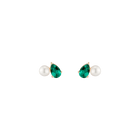 Pearl Toi et Moi Earrings  - Green Emerald