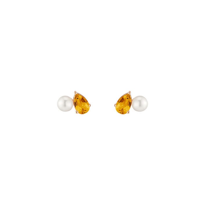 Pearl Toi et Moi Earrings Vermeil 14k 18k Rose Gold Yellow Citrine