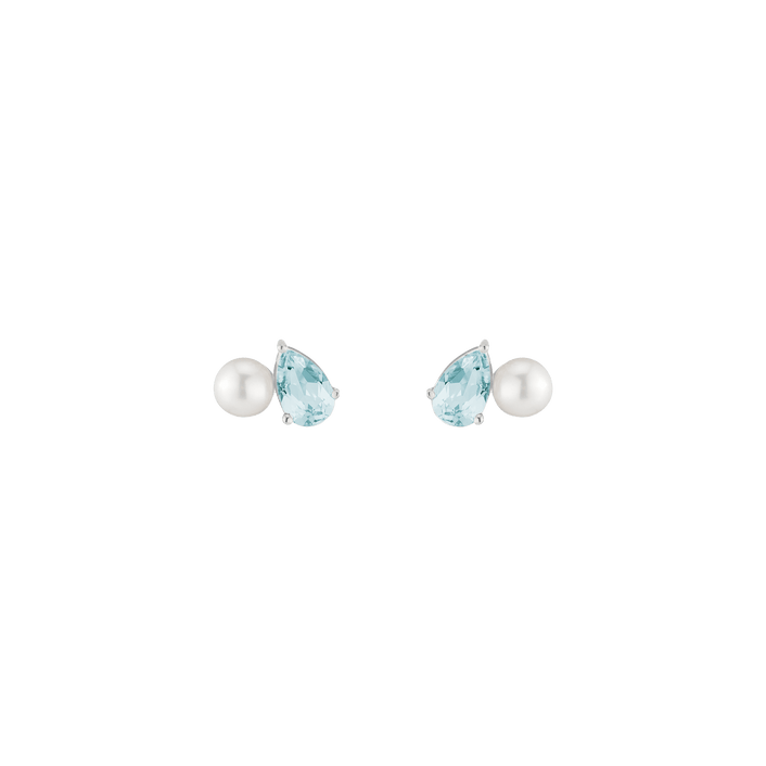 Pearl Toi et Moi Earrings Vermeil 14k 18k White Gold Aquamarine