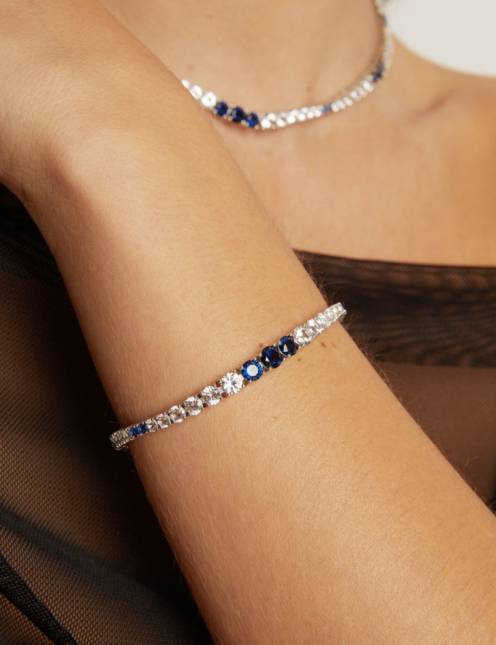 Lab Grown Blue Sapphire and White Sapphire Scalloped Tennis Bracelet