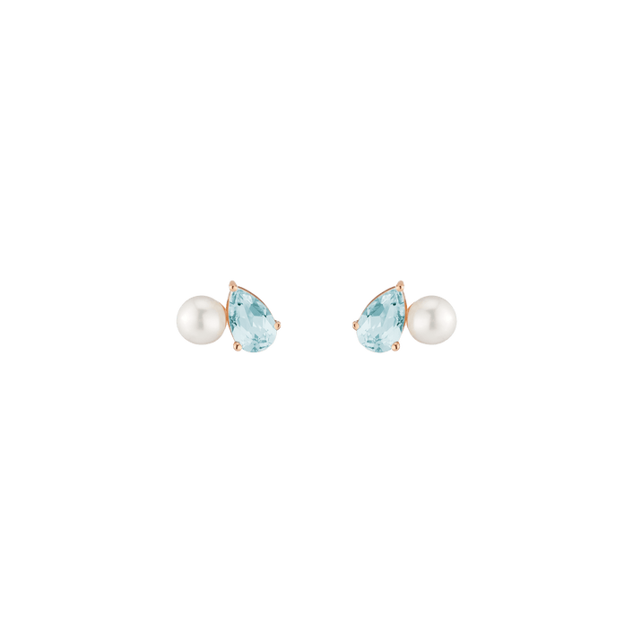 Pearl Toi et Moi Earrings Vermeil 14k 18k Rose Gold Aquamarine