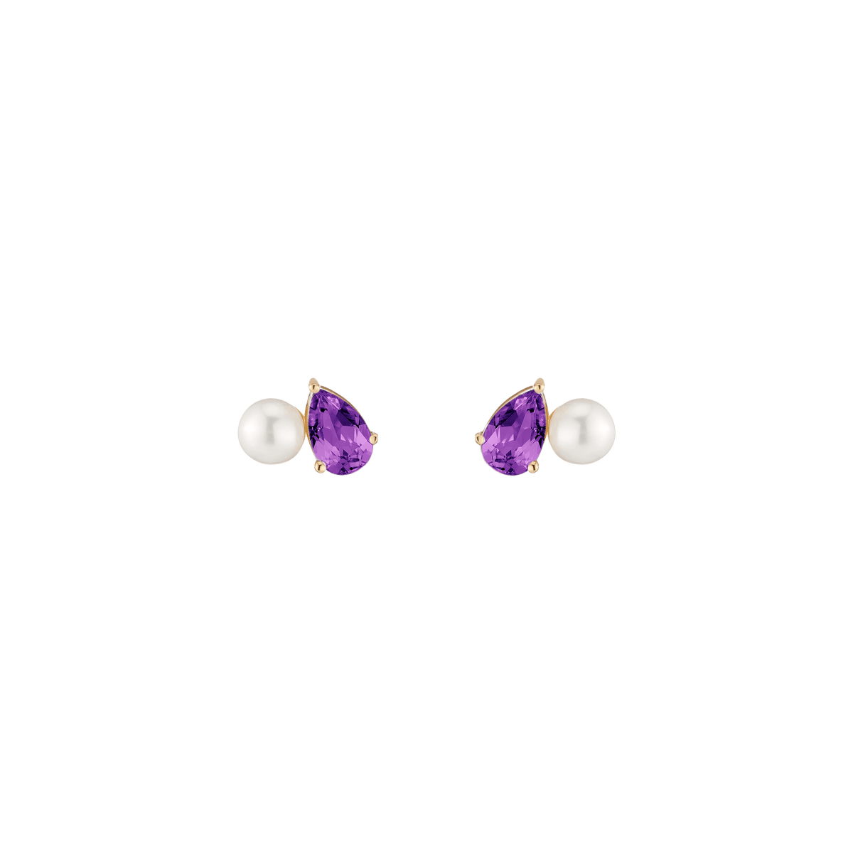 Pearl Toi et Moi Earrings Vermeil 14k 18k Yellow Gold Purple Amethyst