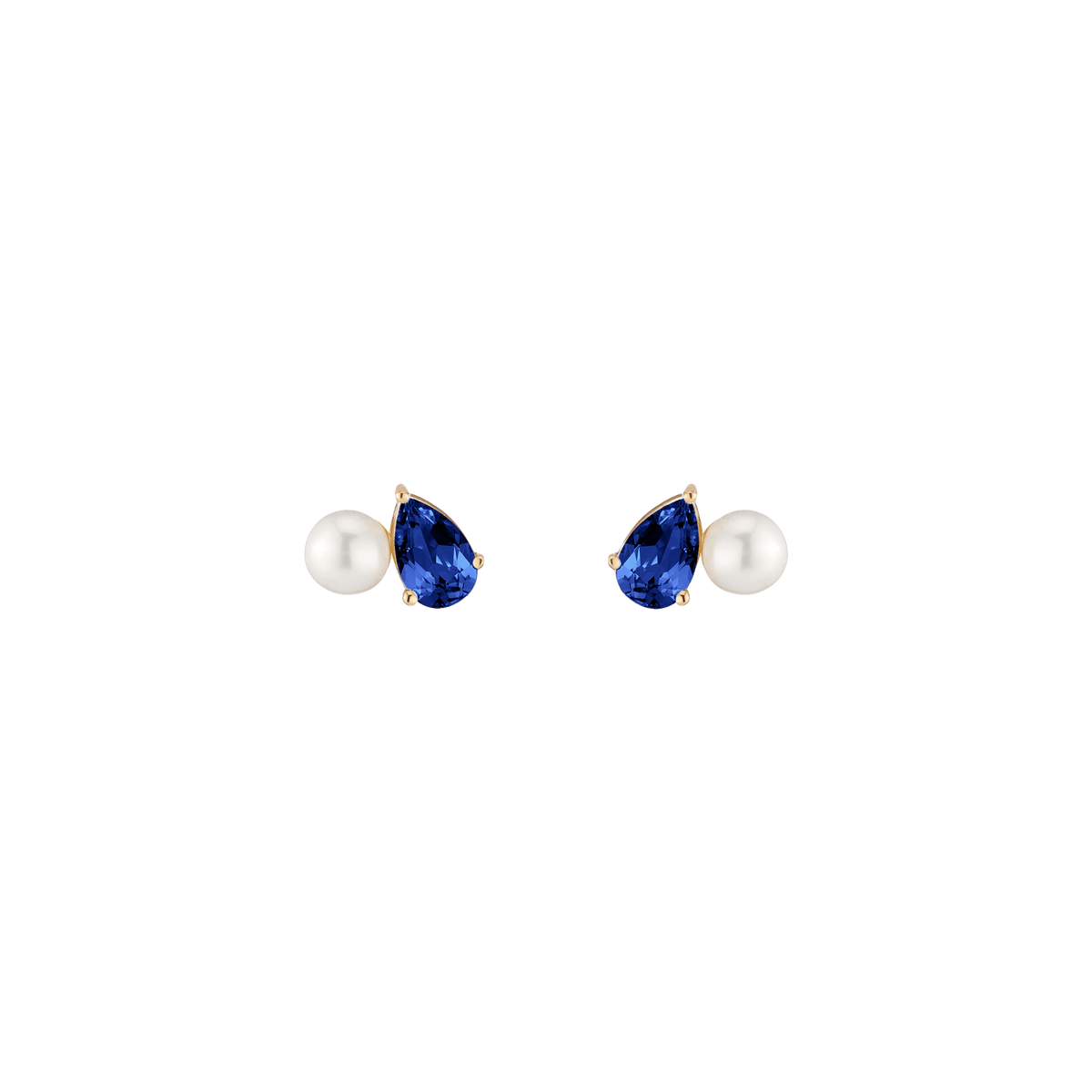 Pearl Toi et Moi Earrings Vermeil 14k 18k Yellow Gold Blue Sapphire