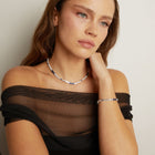 Lab Grown Blue Sapphire and White Sapphire Scalloped Tennis Bracelet