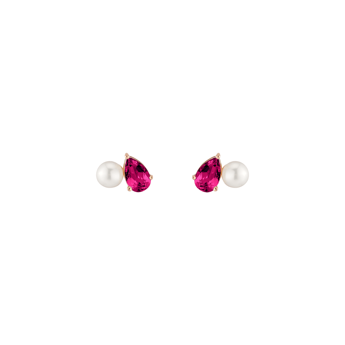 Pearl Toi et Moi Earrings - Red Ruby Vermeil Rose Gold Pair First
