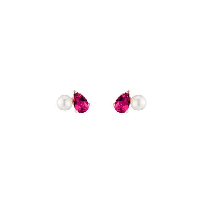 Pearl Toi et Moi Earrings - Red Ruby Vermeil Rose Gold Pair First