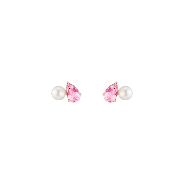 Pearl Toi et Moi Earrings Vermeil 14k 18k Rose Gold Pink Sapphire